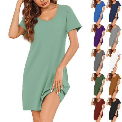 Womens Summer Dresses Short Sleeve Linen Casual T-Shirt Dresses Swing Beach Midi Dress Sundresses With Pockets