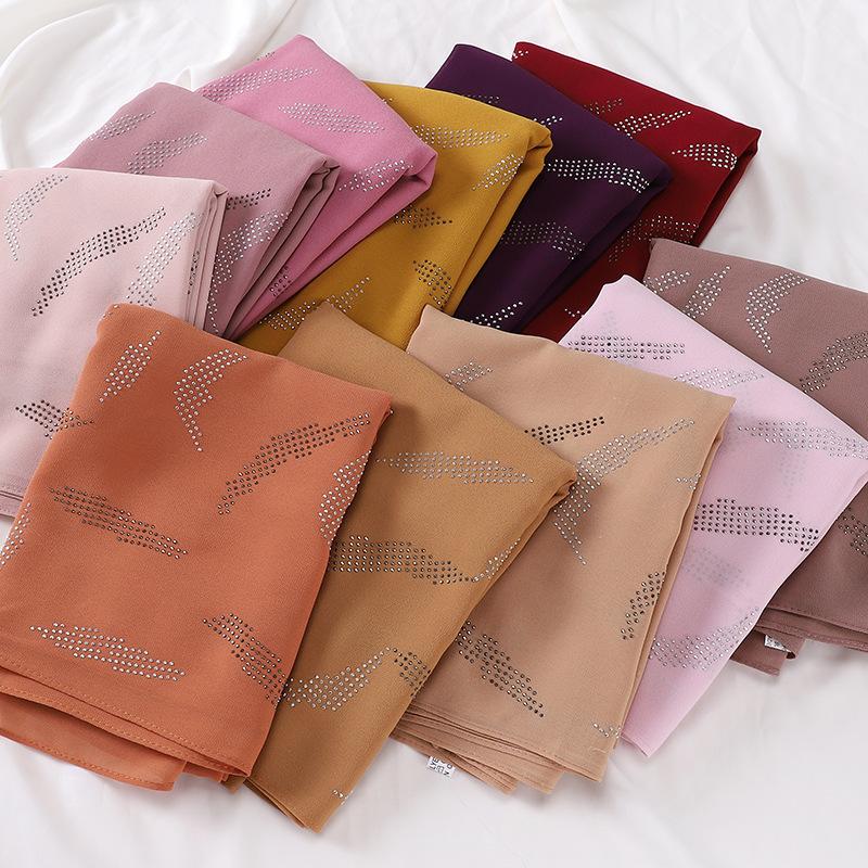 Pearl Rhinestone Chiffon Scarf Hijab For Women Muslim Headwrap Solid Shawls Headband Foulard Femme Muslim Hijab Turbans Headband
