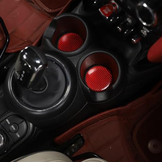 Red Carbon Fiber Car Cup Holder Pad Water Cup Mat For BMW Mini Cooper 2014-21