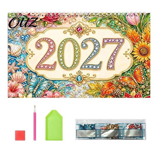 New Year Gift for Artists 2027 DIY Faux Diamond Art Hanging Calendar, Rhinestone Painting Illustration Seasonal Craft Enthusiasts Theme Spiral