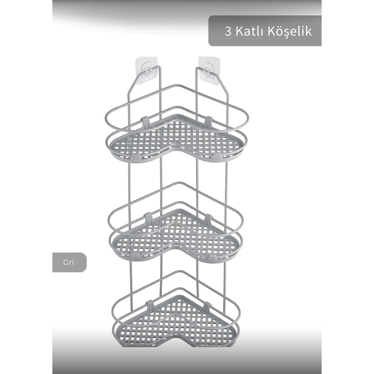 

Banyo Rafı Mutfak Rafı Paslanmaz Baharatlık 3 Katlı Köşelik Şampuanlık Krom