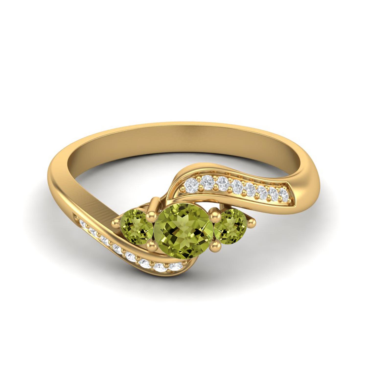 0.40 Ctw Round Peridot 925 Sterling Silver Gold Vermeil Three Stone Women Wedding Ring 9