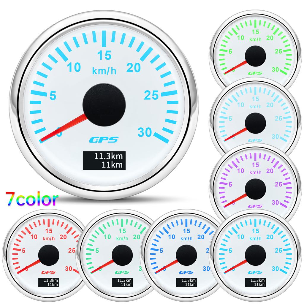 52mm GPS Speedometer 30/60/80/120/200 KMH Speed Meter With GPS Antenna For  Marine Boat Car 7 Color Backlight Odometer 12V 24V