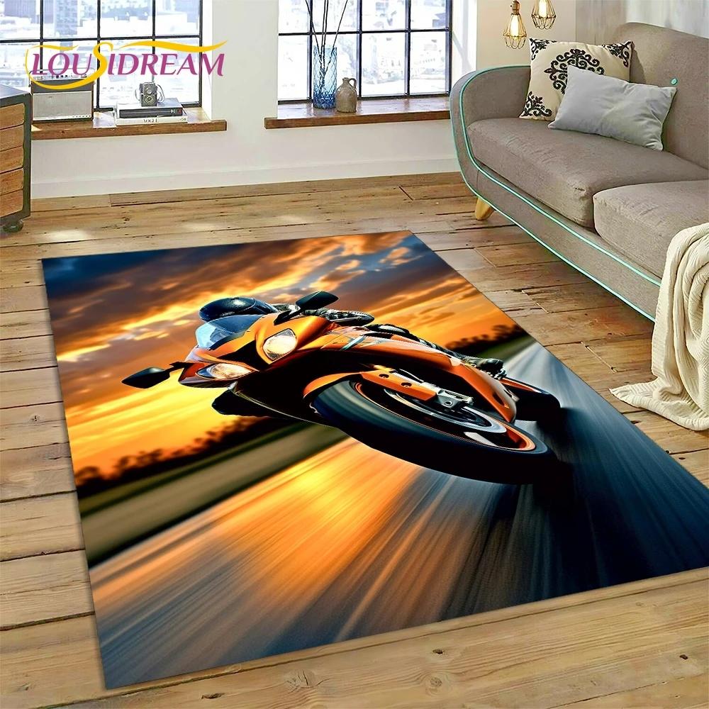 Motocross Modern retro Motorcycle Rug Carpet for Living Room Bedroom Home Decor,Floor Mat Non-slip Decoration for Sofa Doormat