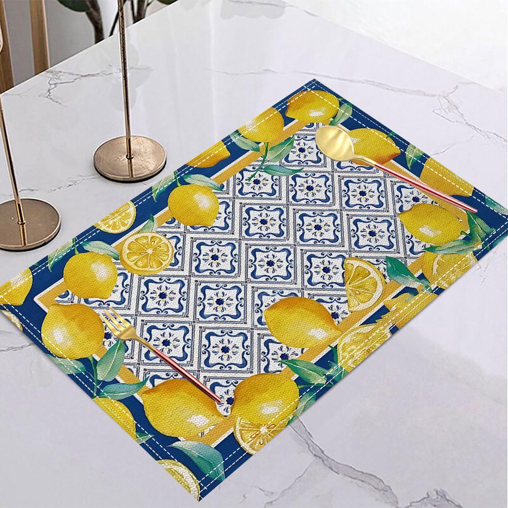 1/4/6pc Lemon Printed Summer Linen Placemat Fresh Holiday Dining Table Mat Decoration for Wedding Party Home Gathering