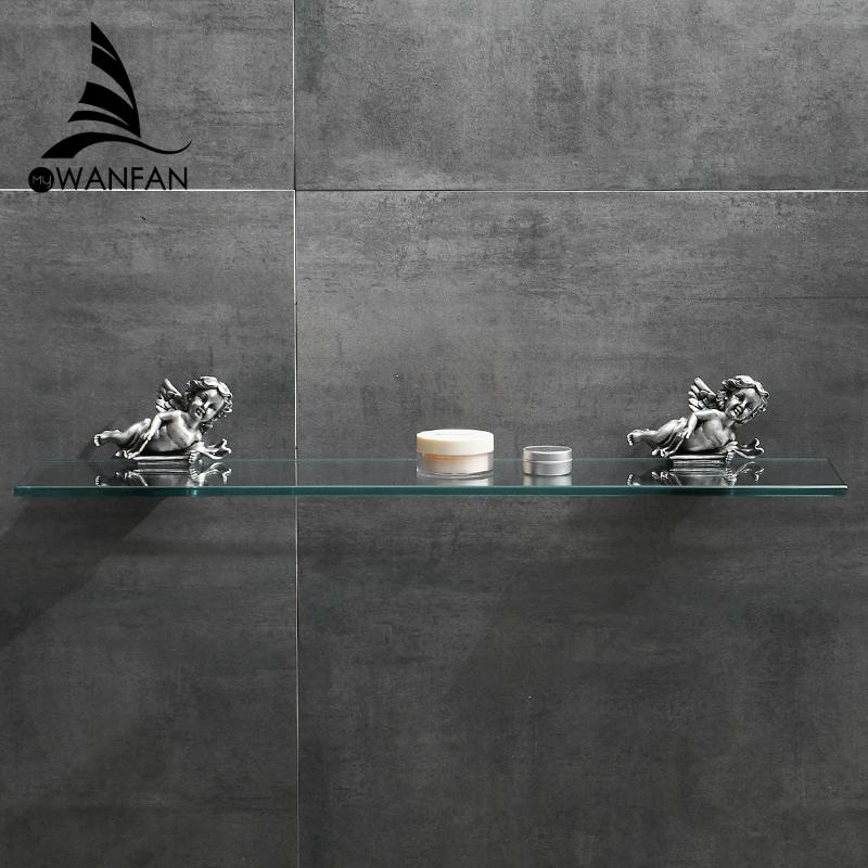 Aluminum Bathroom Glass Shelf Tempered Glass Rectangular 1 Tier Extra Thick Silver Wall Mounted MB-0783B