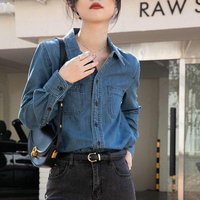 2025 Damen Chic Retro Denimhemd - Weiche Baumwolle, Langarm, Französischer Stil für Frühling/Herbst