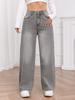 Europäischer Trend High-Waist Gewaschener Himmelgrauer Weiter Bein Damen Jeans
