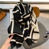 Womens Winter Warm Faux Cashmere Scarf With Geometric Letter Print Double-Sided Thick Knit Shawl Cold Weather