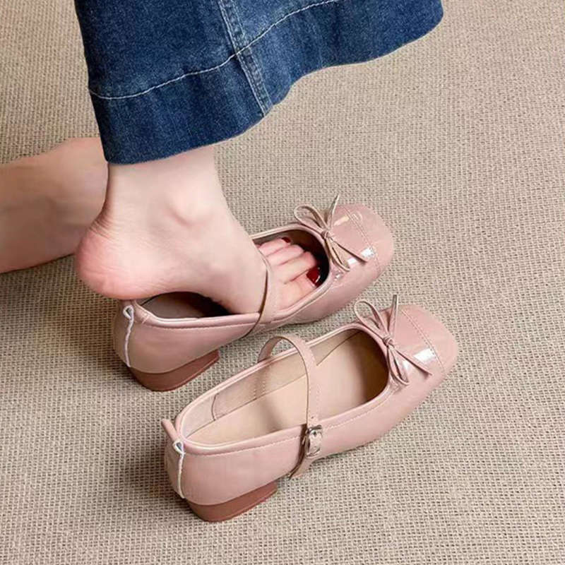 Soft leather comfortable Mary Jane women's shoes spring and autumn word with bow light mouth laden shoes versatile retro grandma shoes