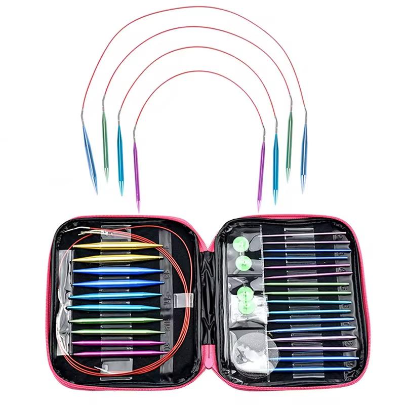 Fenrry Knitting Needles 13Pcs Circular Bamboo Knitting Needles Sewing Accessories DIY Yarn Weave Knit Tools with Storage Bag