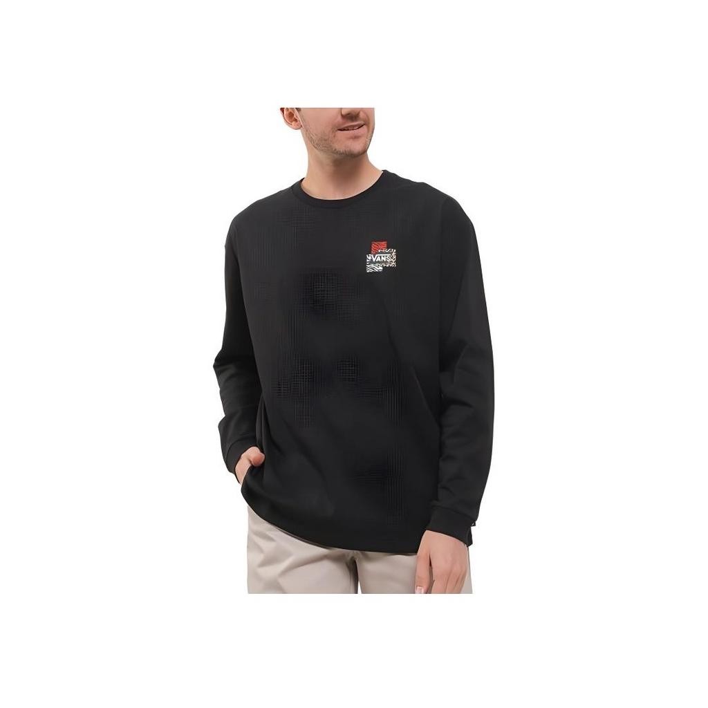 Vans Logo Print Crew Neck Long Sleeve T-Shirt Unisex Tops Black VN0A7YJKBLK