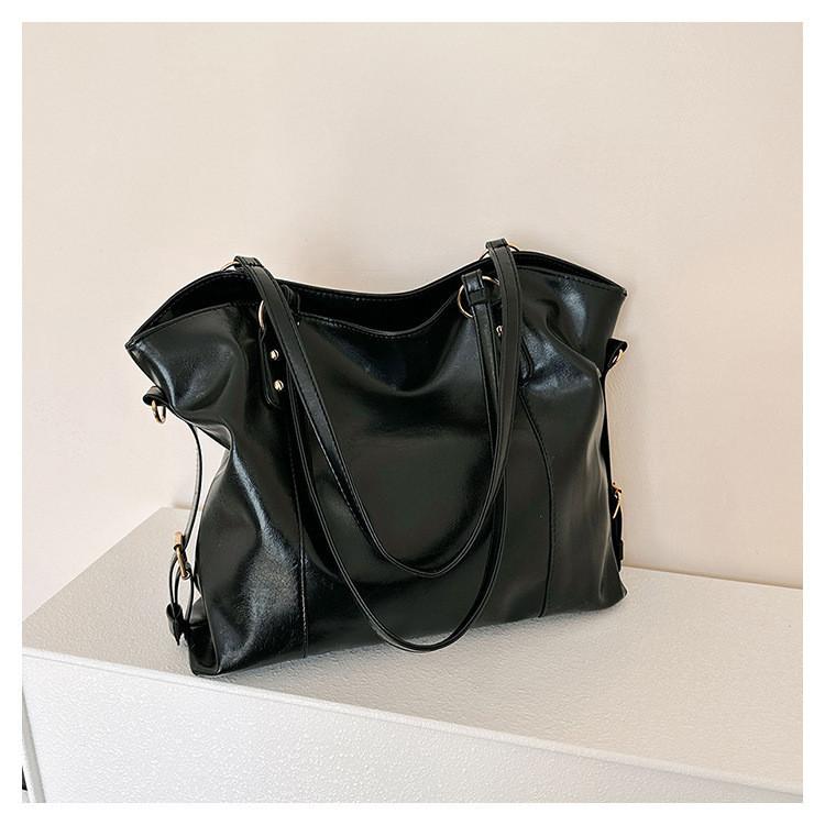 Большая вместительная винтажная сумка-тоут из ПУ Стильная уличная мода в черном и кофейно-коричневом цвете