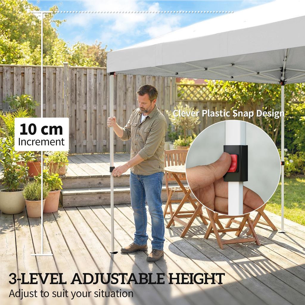 3 X 6 M Pop Up Canopy with UV50+ Protection Garden Gazebo with 6 Sidewalls, White