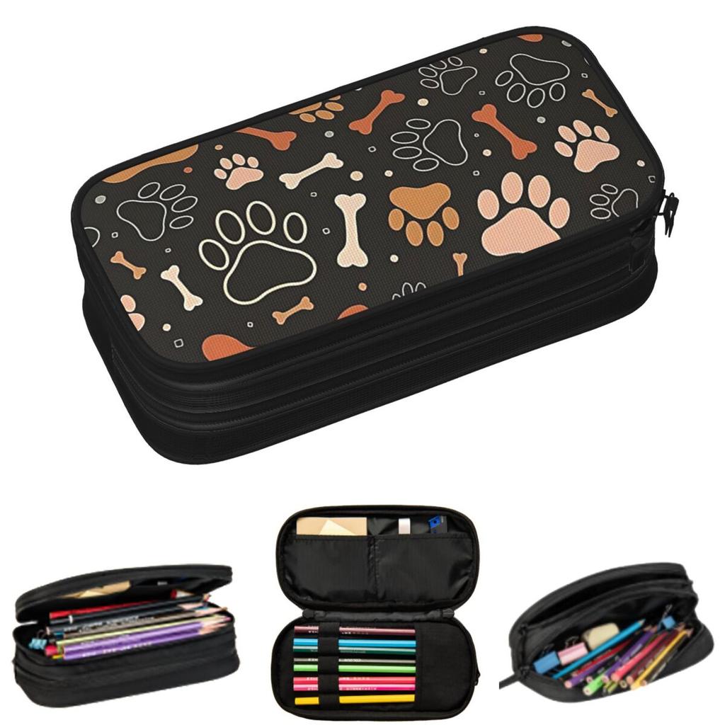 Dog Paw And Skull Bone Pattern Pencil Cases for Students School Pen Box Pencil Bag Large Storage Pencil Pouch