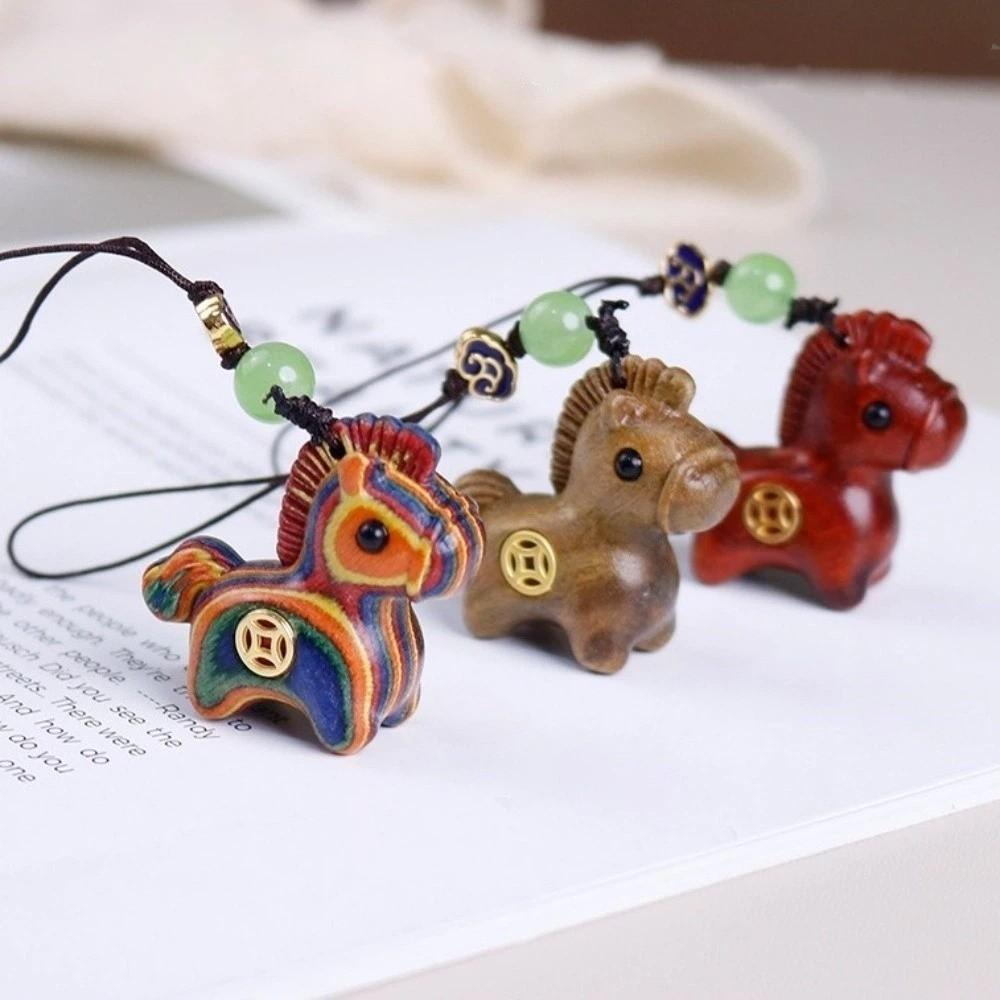 Wooden Horse Keychain Traditional Horse Pendant Chinese Style Mobile Phone Chain  Year of The Horse