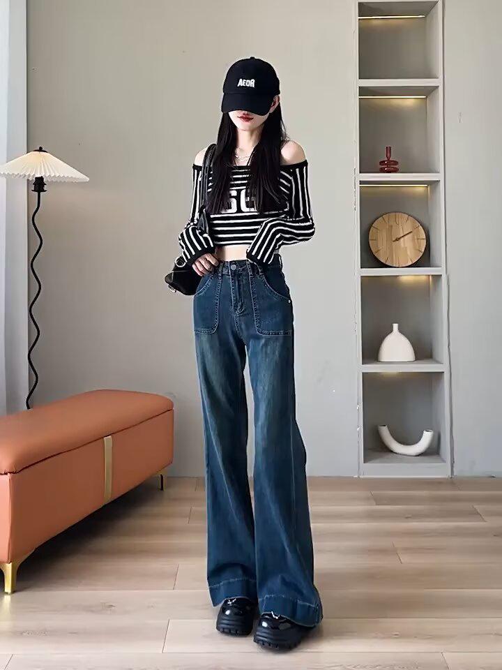 Women's High-Waist Slimming Retro Blue Flared Jeans - Spring/Autumn 2026 Edition
