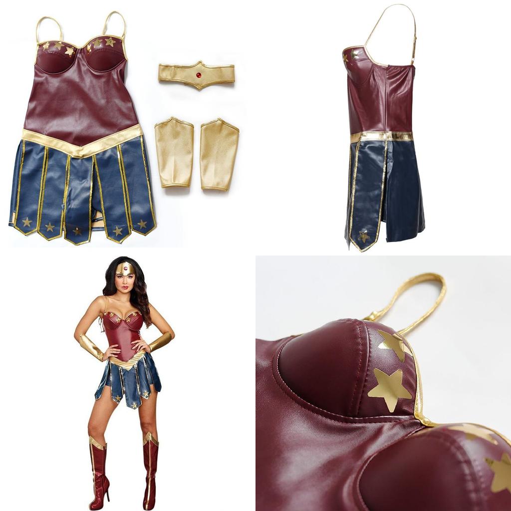 Costume da Cosplay di Wonder Woman Con Pelle PU Gioco di Ruolo Fantasy Abbigliamento di Halloween