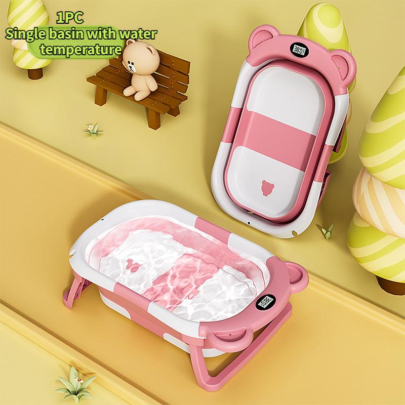 Real-time Temperature Silicone Baby Take A Bath Bathtub Non-Slip Foot Bath Bucket Folding Bathroom with Temperature Sensing
