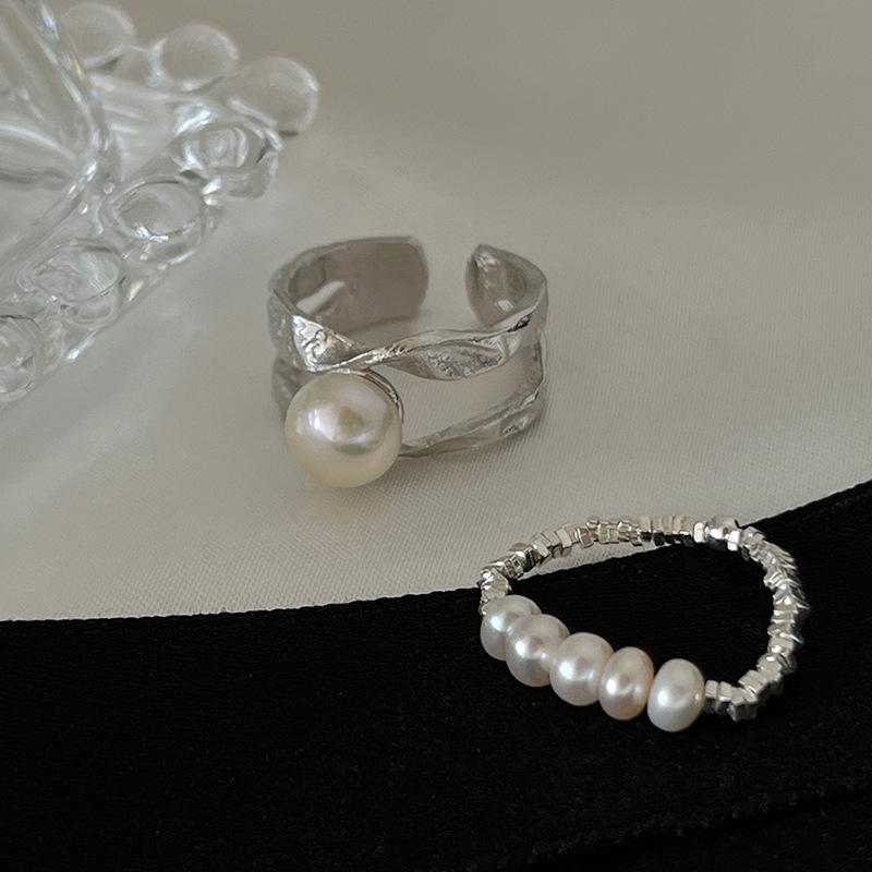 Sophisticated Double Layer Pearl Silver Bead Ring For Womens Highend Fashion Look