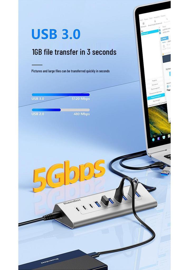 BlueShuo USB 3.2 10-Port Typ-C Hub Splitter für Laptops & Desktops