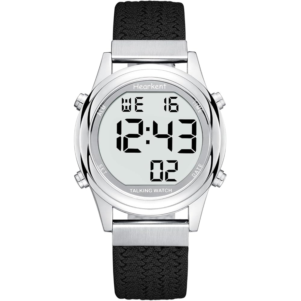 Hearkent Women s Digital Talking Watch LCD Large Numbers Black Strap for Seniors and Visually Impaired