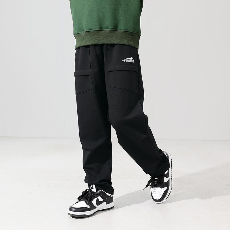 

Boys Cargo Pocket Jogger Pants Star Embroidery Elastic Waist Casual Pants for Kids Streetwear Loose Daily Outer Wear Trousers 120cm чёрный