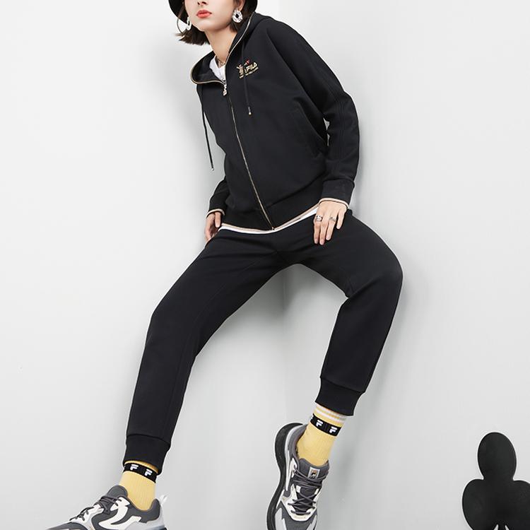 Fila Printed Sports Casual Knit Hooded Jacket Women Jackets Black F11W218505FBK