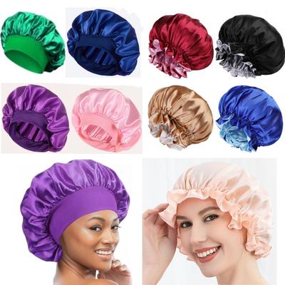 Luxurious Satin Sleep Cap Soft Wide Brim Nightcap Unisex Night Sleeping Bonnet with Wide Elastic Band Bath Hat For All Hair Type