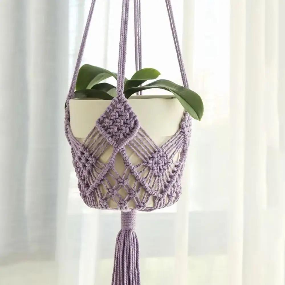 Boho Plant Hanger with Net Pouch Cotton Rope Woven Hanging Basket Macrame Flower Pot for Indoor Outdoor Hanging Succulents