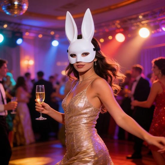 Masque de Lapin d'Halloween Oreilles Longues Lapin Demi-Masque pour Anniversaire Pâques Halloween Mascarade Cosplay Fête Costume