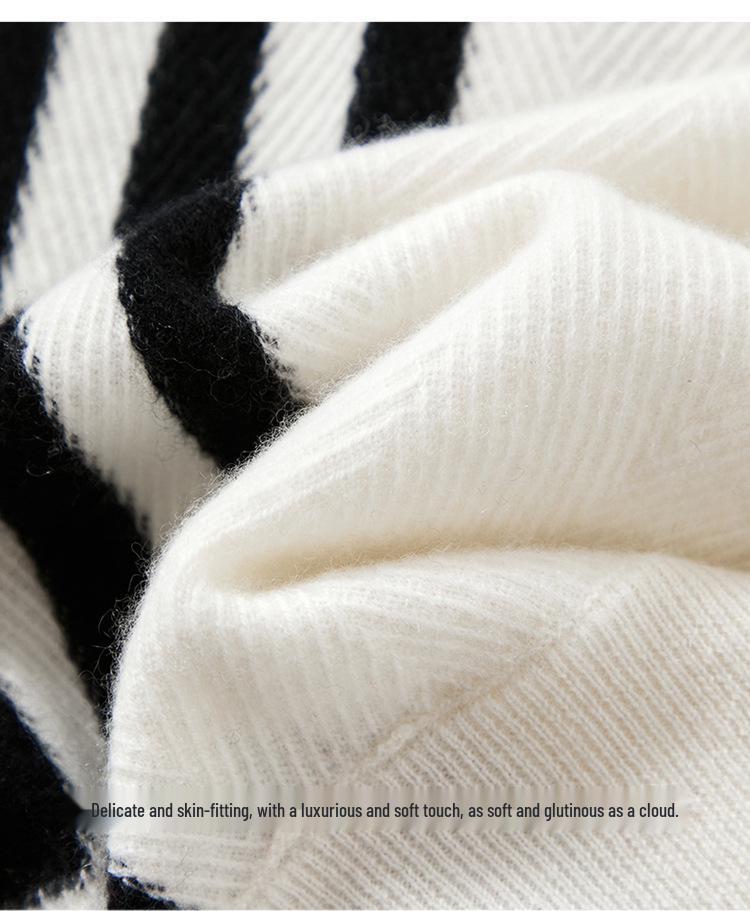 Women's French Coco Style Striped Cashmere Cardigan – Round Neck Autumn/Winter Loose Knitwear