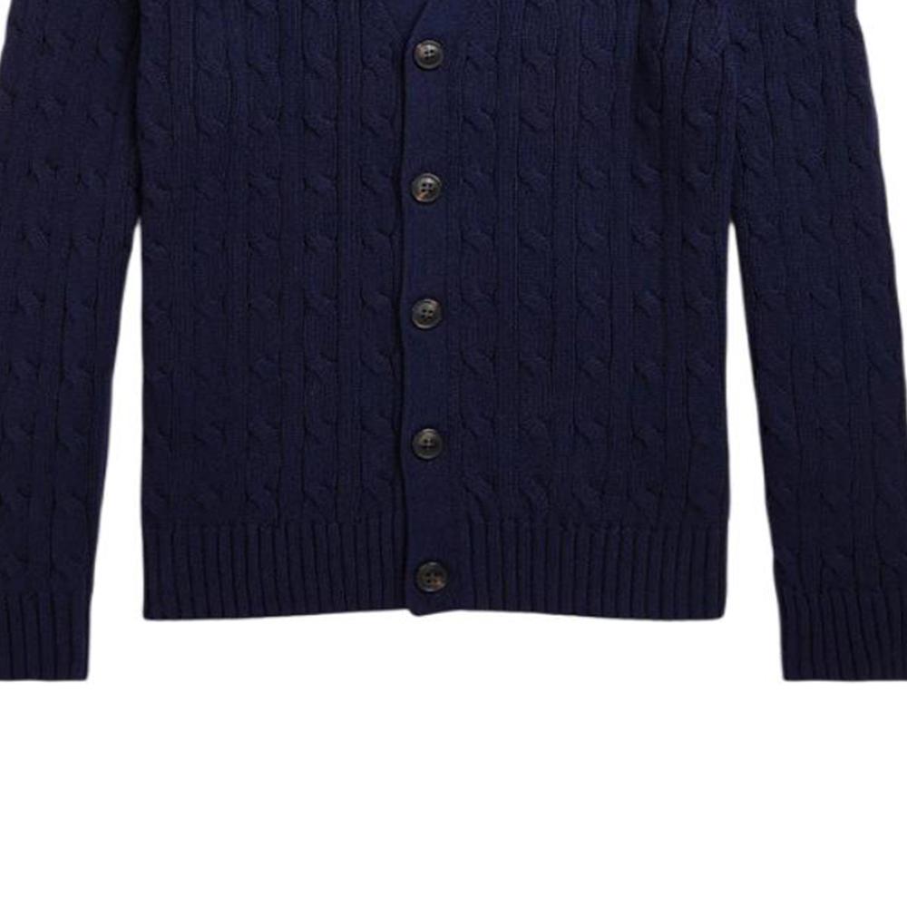 Polo Ralph Lauren Solid Color Logo Embroidered V-Neck Cotton Single-Breasted Casual Long Sleeve Sweater Kids sweater Navy-Blue 323925718-002