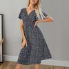 Women Polka Dot Chiffon Midi Dress Flowy Dress Bohemian Summer Sleeve V Neck Beach Sundress