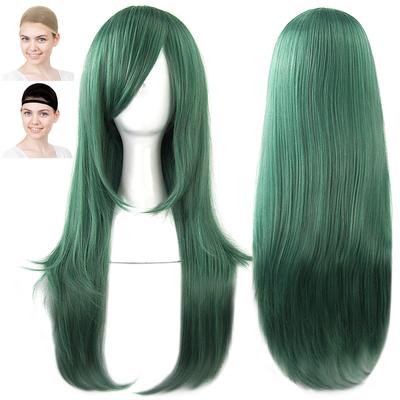 CaseEden Peruka Cosplay, Premium, 60cm Długa, Odporna na ciepło, Ciemnozielona, 6099