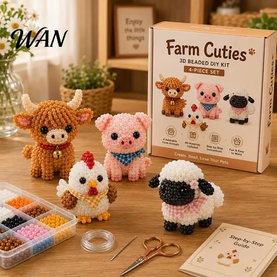 Beadwork Kit For Beginners 3D Beaded Animal Kit, DIY Beading Embroidery for Beginners, Sparkling Bead Handmade Highland Cow/Butterfly/Owl Craft