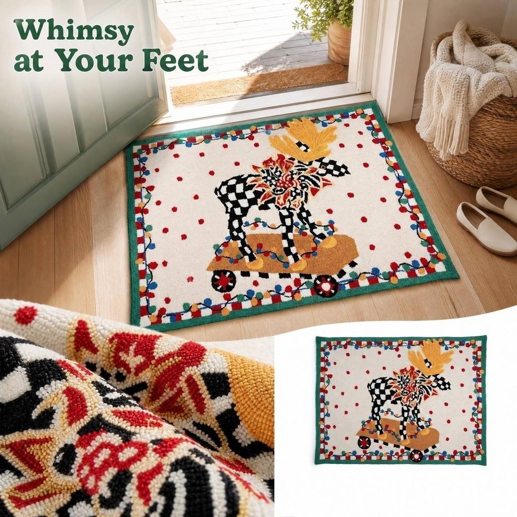 Faux Wool Doormat with Flower Pattern, Non- Absorbent Entryway Bathroom, Irregular Shape, 40 cm