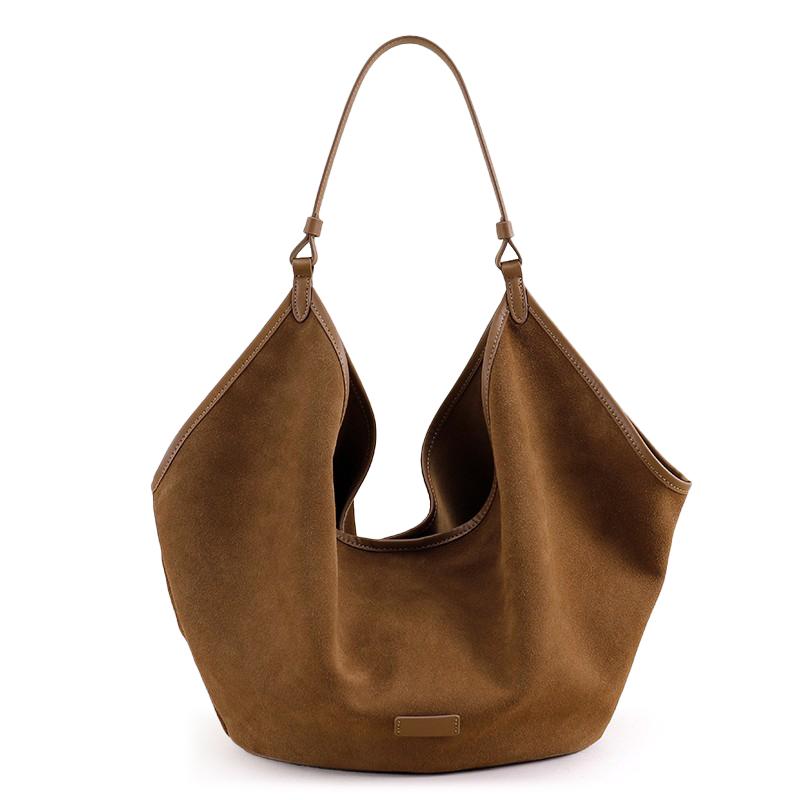 

Brown Suede Hobo Tote Bag for Women – Soft Faux Leather Shoulder Handbag with Wide Strap, Casual Everyday Style золотий коричневий колір
