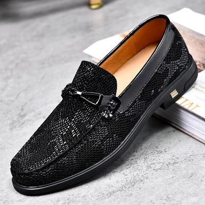 Fashion High Quality Men's Classic Black Comfortable Business Banquet Le Fu Shoes Fashion Brand Men's Snake Skin New Wedding Groom Shoes