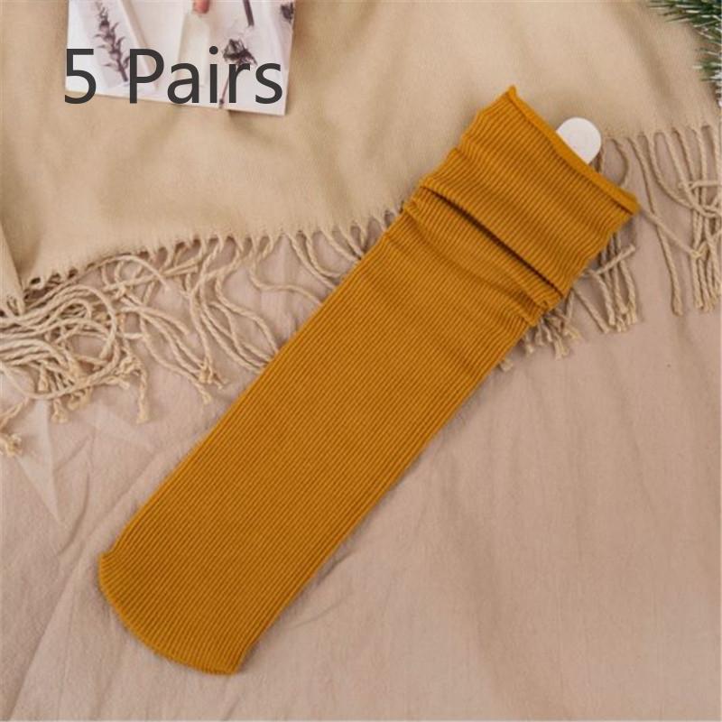 5 Pairs of Women's New Fall Vintage Stripes Solid Color Mid Tube Pile Socks