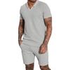 New Summer V-neck Short-sleeved Shorts Two-piece Set with Turn-down Collar Polo Shirt for Men