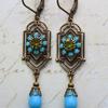 Boho Ethnic Geometric Waterdrop Stone Earrings Jewelry Gold Color Red Blue White Pearl Handmade Earrings for Women Girls Gift