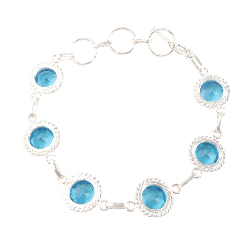 Schweizisk Blå Topas Ädelsten 925 Sterling Silver Smycken Handgjort Armband 9" RB-8-9