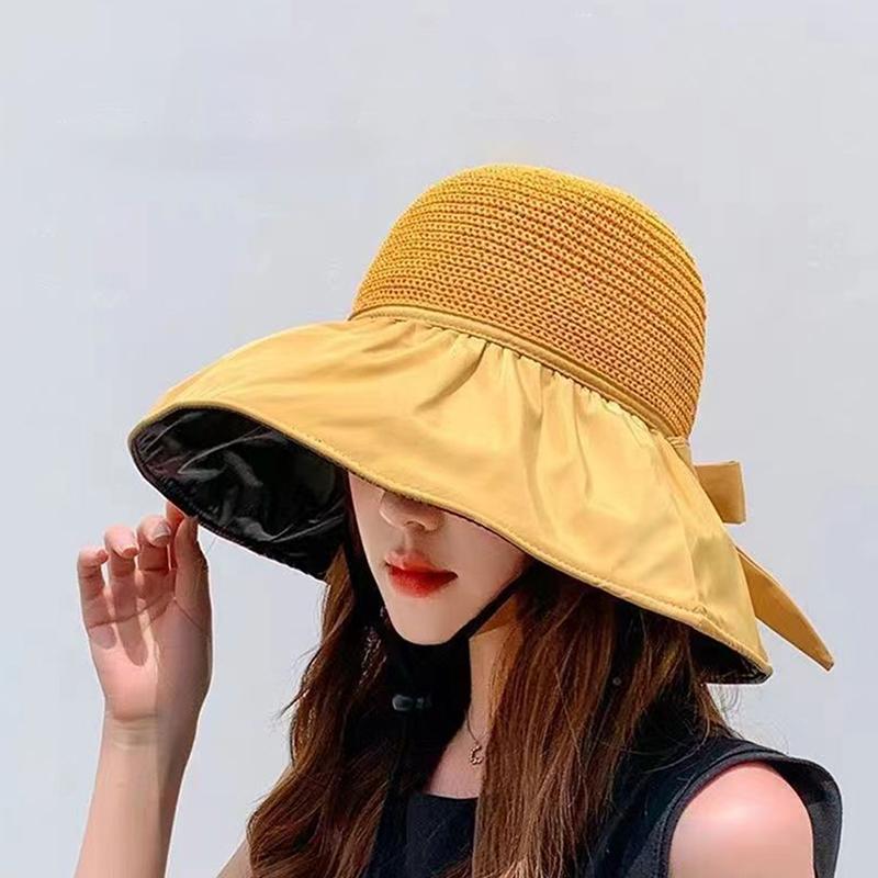 Summer  Women Bucket Hat Uv Protection Sun Hats Panama Cap Ponytail Caps