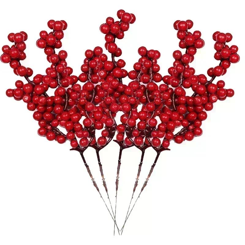1-10 pièces Baies de Simulation de Noël 14 Baies Fleur Artificielle Fruit Cerisier Plantes Décoration Fête de Noël Maison Cadeau DIY