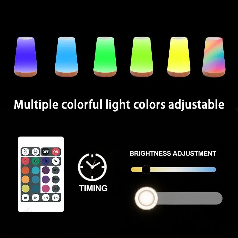 Table Lamp Bedside Light For Bedroom Color Modes Remote Control Touch Dimmable USB Rechargeable Portable Night Lamp