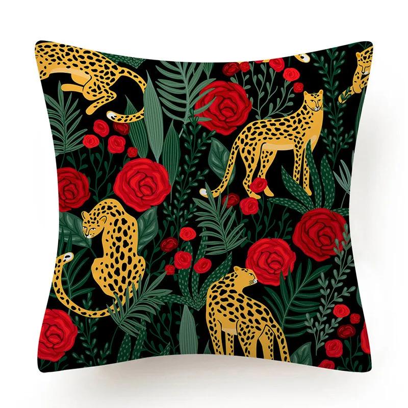 Polyester Tiger Leopardenmuster Kissenbezug Polsterung Sofakissen Palmblatt Tropischer Dschungel Heimdeko Bezug
