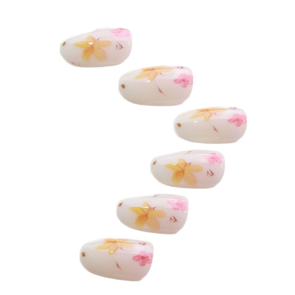 24-Piece European and American Style Floral Gold Foil Fake Nails - Gentle and Fresh Design