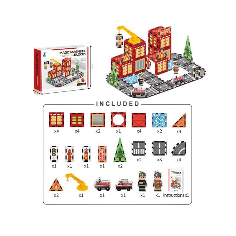 Magnetic Rail City Engineering & Firefighting Building Blocks: Interactive Educational Toy for Kids