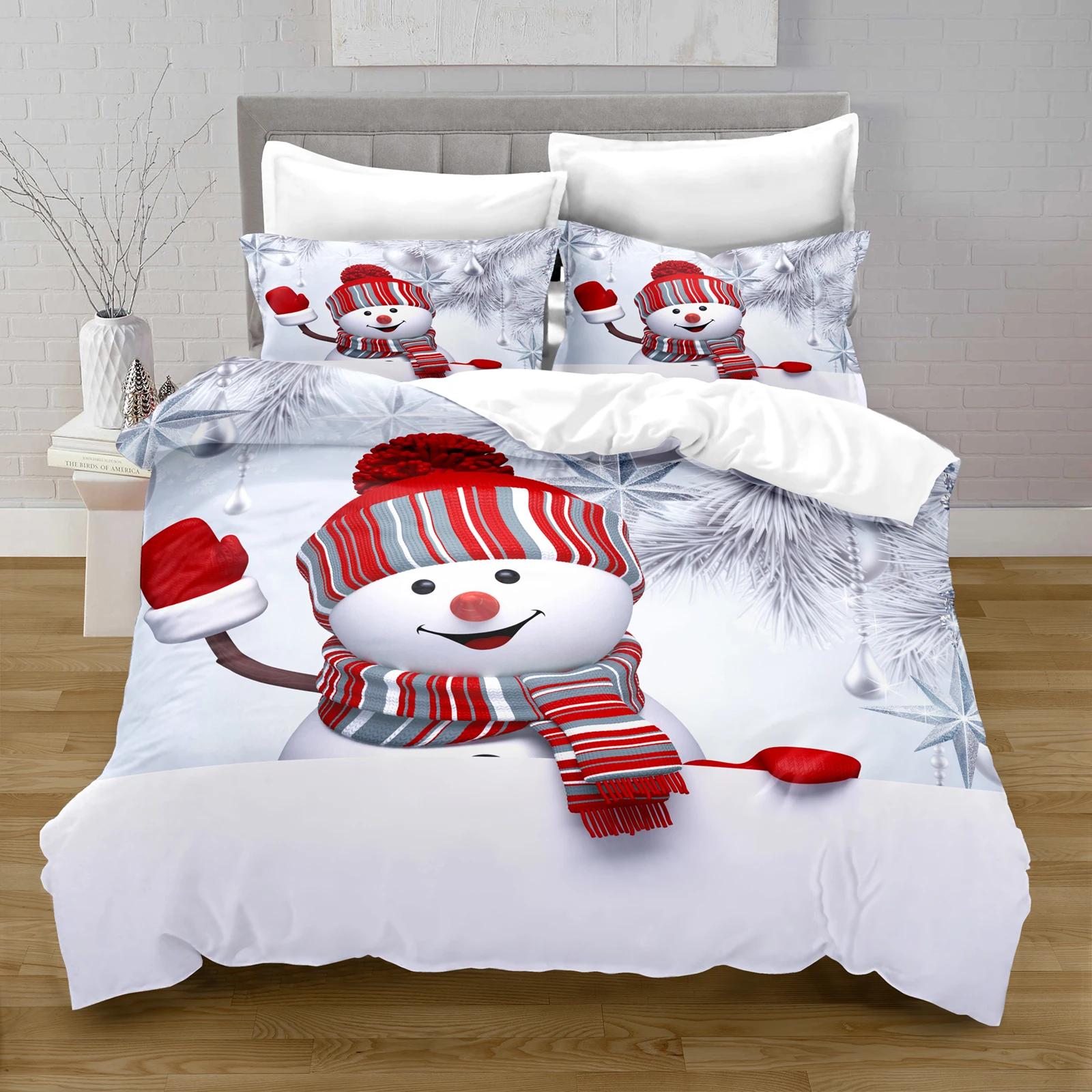 

Christmas Snowman Beding Comfortable Quilt Cover set Santa Claus Snowman Beding Set Microfiber Carton Warm Comforter Cover With Pilowcases 135*200cm Eu-Single